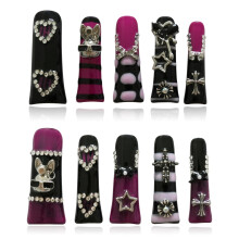 Tesytto Uñas Postizas Góticas Metálicas Extra Largas - Negro Púrpura Rosa Caliente con Charms 3D