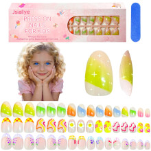 Jsiallye 96pcs Uñas Postizas Cortas para Niños, 3 Paquetes de Uñas Falsas Ovaladas Cortas para Niñas