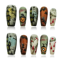 Tesytto Uñas Postizas Kawaii Hechas a Mano - Diseño de Personajes 3D, Uñas Falsas Pintadas a Mano para Mujeres (Halloween)
