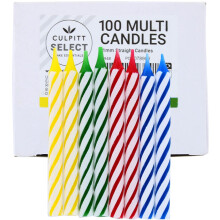 Select Striped Candles, Pack of 100, 60mm Red, Blue, Green, Yellow Candy Striped Birthday Cake Candles For Celebration, Party, Birthday, Treats