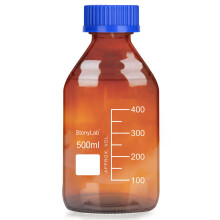 Amber Glass Graduated Round Media Storage Bottles with GL45 Screw Cap, 500 ml, 1 Pack