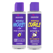 Aussie Miracle Moist Hair Oil, Intense Hydration Treatment with Jojoba, Coconut and Avocado Oil, 3.2 fl oz Bundle Pack