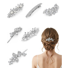 Geyynow 6PCS Rhinestone Hair Clips for Women, Hair Barrettes Silver Crystal Flower Pearl Bridal Hair Accessories for Wedding Party All-Day