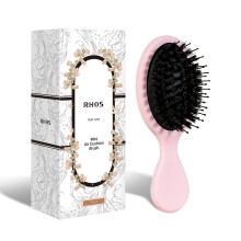 Mini Hair Brush, Travel Small Boar Bristle Hair Brush for Women Kid, Travel Size for Purse, Light and Portable Hairbrush, 1 Pack-Pink