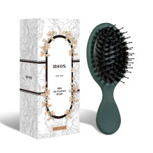 Mini Hair Brush, Travel Small Boar Bristle Hair Brush for Women Kid, Travel Size for Purse, Light and Portable Hairbrush, 1 Pack-Green