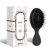 Mini Hair Brush, Travel Small Boar Bristle Hair Brush for Women Kid, Travel Size for Purse, Light and Portable Hairbrush, 1 Pack-Black