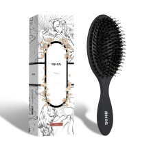 Boar Bristle Hair Brush for Women Men Kid with Cushion, Anti Static Paddle Hairbrush Adds Shine and Makes Hair Smooth, Dry and Wet Dual-use, 1 Pack-Bl