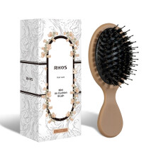 Mini Hair Brush, Travel Small Boar Bristle Hair Brush for Women Kid, Travel Size for Purse, Light and Portable Hairbrush, 1 Pack-Mocha