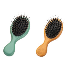 Hair Brush Mini Boar Bristle Hairbrush for Thick Thin Straight Curly Hair, 2 Pcs Natural Beech Wood Handle Cushion Massage Detangling Hair Brush for M
