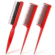 Patelai 3 Pcs Hair Teasing Comb Set Includes 2 Nylon Triple Comb and Boar Bristle Teaser Brushes for Women Stylist Men Backcombing Slicking Curly Thic