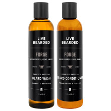 Live Bearded Bartwasch- & Pflegekit für Männer - Tiefenreinigendes Shampoo & Feuchtigkeitsspender, 8 oz | Forge - Hinoki