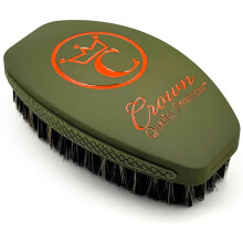NEW OLIVE MEDIUM Crown Quality Products Curved 360 Wave Caesar 2.0 Mixed Boar Bristle Hairbrush - Non-Slip Grip, Waterproof, Debossed Logo, Indestruct