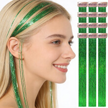 HANDWIG Olivegrün Clip-in Haar-Glitzer, 24 Zoll, 75 Strähnen, hitzebeständige Haarverlängerungen