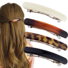 Alpinleux 4 Pcs 2.48'' Hair Barrettes for Women, Tortoise Shell Hair Barrettes for Women Fine Hair, French Barrette, Barrette for Thin hair (Oval, Leo