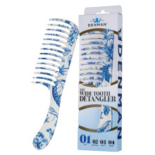Denman D28 Wide Tooth Detangling Comb - Curved Pin For Detangling, Curl Defining, Smoothing - Wet Comb For All Hair Types, Women and Men (Blue Belle)