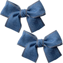 Winsyison 2pcs Bow Denim Hair Clips, Vintage Bow Barrettes for Women, Non-Slip Bowknots Hairpin Accessories for Thick Thin Fine Curly Straight Long Ha