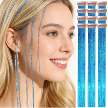 HANDWIG Sky Blue Clip-in Haarschmuck, 24 Zoll 75 Strähnen hitzebeständige Glitzerhaare