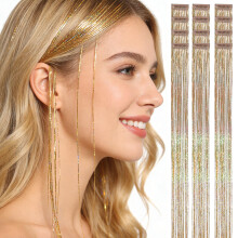 HANDWIG Bronze Gold Clip-in Haar-Glitzer, 24 Zoll 75 Stränge Hitzebeständige Haarverlängerungen