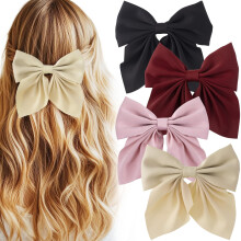 Incinkod 4 Pcs Hair Bows for Women, Short Tail Bow Hair Clips, Cute Silky Satin Womens Hair Bows, Bow Clips for Women (Black, White, Pink, Red)