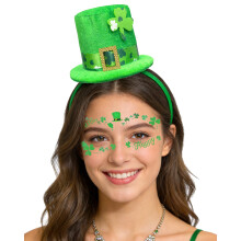 Asekonc St. Patrick's Day Headband Leprechaun Hat Green Top Hat Headband Irish Sequin Shamrock Saint Patty's Day Accessories for Women Costume