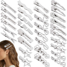 Lekgavd 32pcs Star Heart Metal Hair Clips, 16 Styles Silver Hair Clip Alligator Barrettes, Bow Wavy Non-Slip 2000s Hair Accessories for Women Daily, P