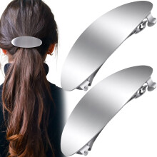 Incinkod 2 Pcs 3 Inch Oval French Barrette Hair Clips, Metal French Barrettes, Vintage Silver Hair Barrettes, Large Barrettes for Women, Long Hair, We