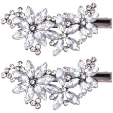 PAGOW 2 Pcs Flower Rhinestone Hair Clips, Silver Crystal Hair Pins, Flower Bridal Headpiece Wedding Hair Accessories for Brides Women