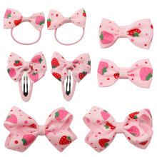 HLTOO 8PCS Strawberry Hair Clips and Ties, Pink Cute Hair Bow Barrettes, Fruit Metal Snap Hair Accessories, for Women and Girls Hair Styling Accessori
