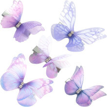 SmallCat 5pcs Butterfly Hair Barrettes for Women, 2 Sizes Gradient Purple Organza Bling Rhinestone Hair Clips, Cute Hairstylist Bow Pin Accessories fo