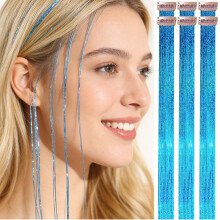 HANDWIG Blaue Haar-Glitzersträhnen, Clip-in, 24 Zoll, 75 Stränge, hitzebeständig, Meerjungfrauen-Stil