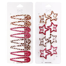 8 Pairs Metal Snap leopard print Y2K Hair Clips,Y2K Hair Accessories for Women, Trendy Metal Snap Barrettes with Star & Water Drop Design, Pink & Brow
