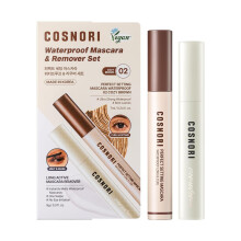 COSNORI Waterproof Mascara & Remover Set 02 Cozy Brown - Ultra-Strong Waterproof Mascara with Gentle Eye Makeup Remover, Smudge-Proof & Easy Cleansing