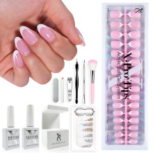 SXC Cosmetics Franska Tip Press On Nails Rosa Serie, Kort Almond X-Pro Tips