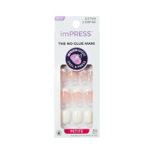 KISS imPRESS Geen Lijm Mani Press On Nails, 'Mini Me', Wit, Petite Maat, Squoval Vorm, 30 Nagels, Voorbereidingspad, Instructies