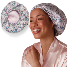 Bridgerton x Kitsch Satin-Lined Flexi Shower Caps for Women Reusable Waterproof - Large Wide Shower Cap for Women & Men, Adjustable, Stylish Hair Cap