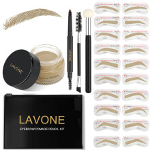 LAVONE Wenkbrauw Stempel Stencil Kit, Brow Stamp Trio met Waterdichte Wenkbrauwpotlood, Pomade, 20 Stencils