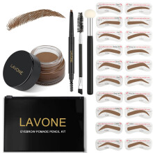 LAVONE Wenkbrauwstempel Stencil Kit, Brow Stamp Trio met Waterdichte Wenkbrauwpotlood en 20 Stencils