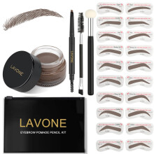 LAVONE Wenkbrauw Stamp Stencil Kit, Brow Stamp Trio Kit met Waterdichte Wenkbrauwpotlood, Pomade, 20 Stencils