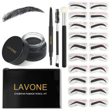 LAVONE Eyebrow Stamp Stencil Kit, Brow Stamp Trio met Waterproof Potlood, Pomade, 20 Sjablonen