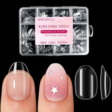 OPkssnails Extra Kort Mandel Barn Nageltips, 504Pcs Mjuka Gel Nageltips För Barn, Klara Akryl Halv Matt Full Cover