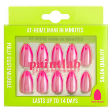 PaintLab Press On Nails - Roze Flamingo Chrome Tips Korte Amandel Nepnagels, 30 Nagels in 15 Maten met Lijm