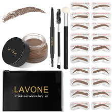 LAVONE Brow Stamp Stencil Kit met Waterproof Potlood, Pomade, 20 Stencils en Dubbelzijdige Borstel