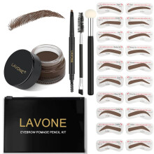 LAVONE Eyebrow Stamp Stencil Kit, Brow Stamp Trio met Waterdichte Potlood, Pomade en 20 Sjablonen