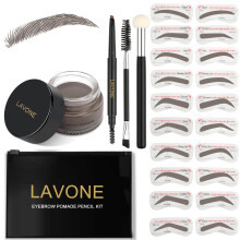 LAVONE Eyebrow Stamp Stencil Kit, Brow Stamp Trio Kit met Waterdichte Potlood, Pomade, 20 Stencils