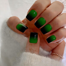 Ombre Nepnagels Korte Vierkante, Gradient Groen Zwart Nepnagels, Zelfklevende Nagels voor Vrouwen 30 Stuks