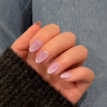 KQueenest Uñas Postizas en Forma de Ojo de Gato Cortas Ovaladas, 30 Piezas Rosa Pastel Suave