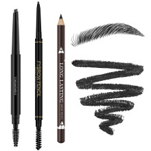 3 Stuks Waterdichte Oogpotlood Zwart, Premium Oogpotlood met Borstel, Voor Langdurige Natuurlijke Oogmake-up