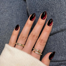 SXVME 30 Stk Glitzer Katzenaugen Dunkelrot Schwarz Press-On Nägel Kurz Oval - Stiletto Fake Nägel