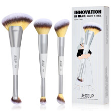 Jessup Face Makeup Brush Set 3pcs Dubbel Sidan Makeupborstar för Foundation Contour Blush Highlight Concealer