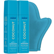 MineTan Coconut Duo Selbstbräunungsset | Express 1 Stunde - 2 Kokosnuss-Mousses, Auftrags-Mitt & Peeling-Handschuh
